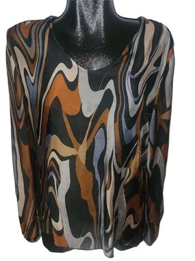 Charlie B Silk Blend Colorful Abstract Swirl Made In Italy Blouse Size M